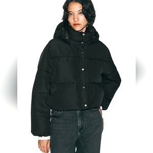 Zara Black Water and Wind Protection Cropped Puffer Jacket/Coat